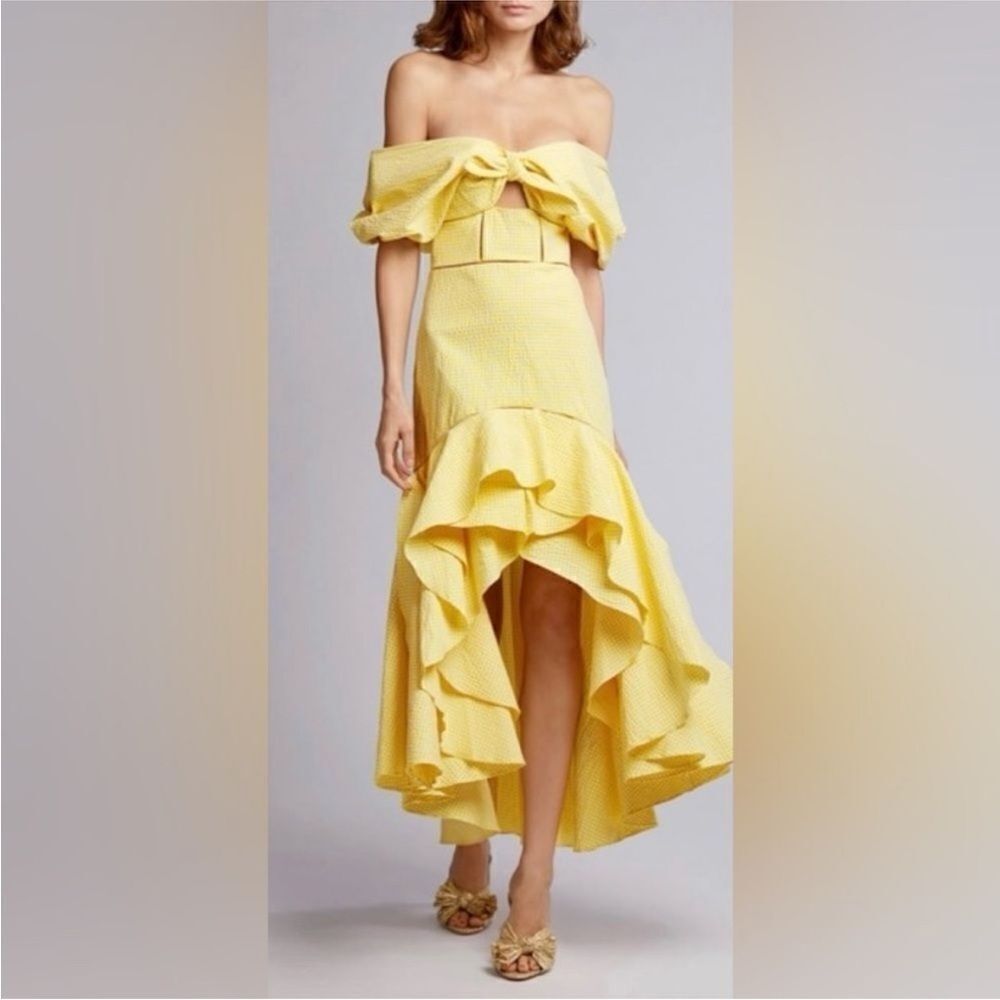 Jonathan Simkhai Yellow Asymmetrical Ruffled Off-Shoulder dress, US2 - Picture 3 of 14
